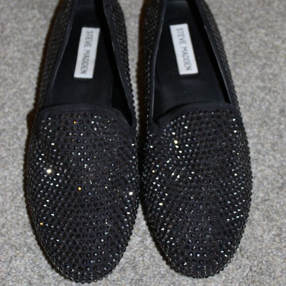 Steve Madden Black Rhinestone Loafers - Picture 1 of 5